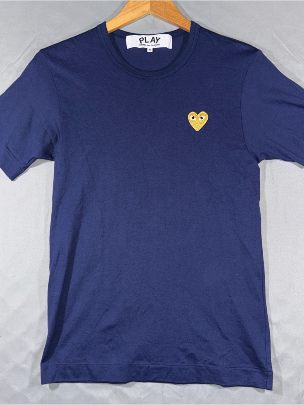 Comme Des Garcons Play Shirt Women’s Small Blue Gold Heart Logo Cotton Tee